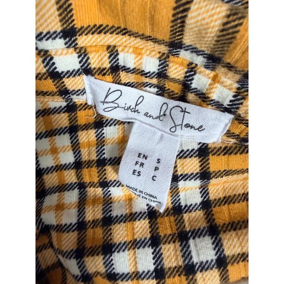 Birch and Stone Long Sleeve Flannel Buttondown Yellow White and Black Small - Picture 4 of 4